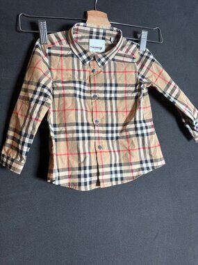 Burberry Plaid Print Cream and Black Button Down Children's Shirt Size Youth 18M